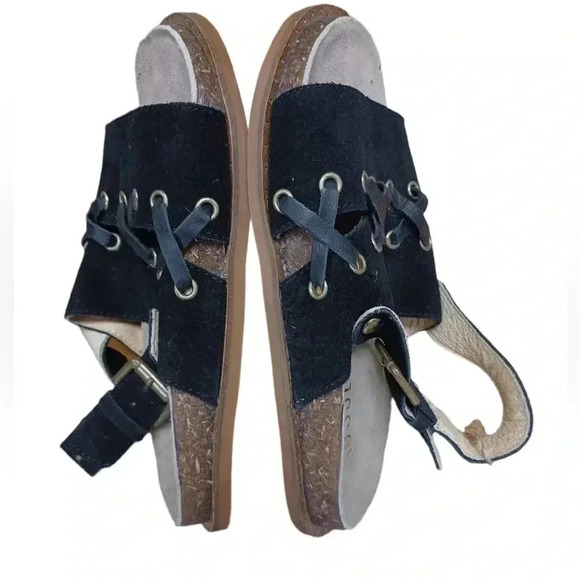 Anthropologie  Musse & Cloud Black Suede Sling Back Sandals Size 7 - Picture 5 of 12